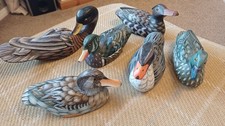 Ser of Six Wooden Carved Ducks Hand Painted Ornaments Figurines