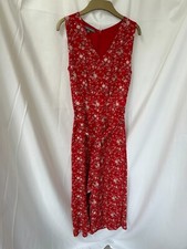 Laura Ashley Red Floral Jumpsuit, Sleeveless, V-Neck, Wide Leg, Size 8, Occasion