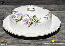 ? Vintage Fine Bone China Butter Dish with Domed Lid, Scottish Thistle & Gold
