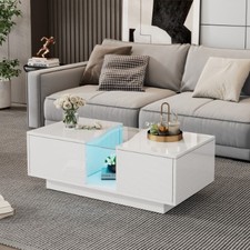 Led Coffee Table With 2 Drawer Storage, High Gloss Coffee Table For Living Room 