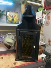 Black Corner Wall-Mounted Medicine Cabinet with Yellow Pane Glass Door 28” Tall