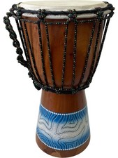 Wooden Djembe Drum Hand Painted Blue Rope Percussion Instrument