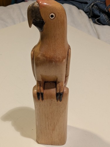 Parrot carved wooden statue - carved,
