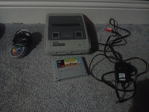 Snes console with super mario - console,