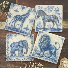 Jungle Dutch Delft Style Natural Stone Coasters, Antique Tile