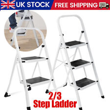 2/3 Step Ladder Portable Kitchen Folding Metal Ladder Stool Tread Non Slip Steel