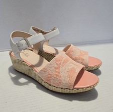 Clarks Wedges Sandals Coral Peach Pink White Comfort Strappy Straw UK 6.5 Straw