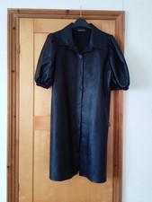 Boohoo Women's Faux Leather Puff Sleeve Dress Size 14