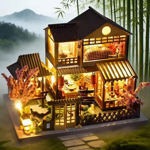 Diy mini wooden dollhouse with - mini,