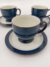 Denby Boston Blue Teacups & Saucers x3 Decorative Tableware Stoneware
