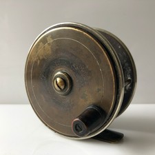 Antique Brass & Ebonite Platewind Salmon Fly Fishing Reel  3¼ inch