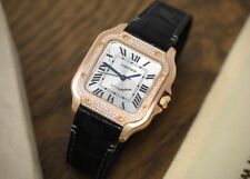 Cartier Santos Watch Ref. WJSA0012 Diamond Set Rose Gold Case 35mm Silver Dial