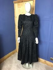 Vintage 1980’s French Jean Louis Scherrer Black Puff Sleeve midi dress size 6/8