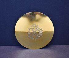 Older Sterling Silver Disk Paten For Your Chalice, 4 1/2" Diameter, IHS (CU975)