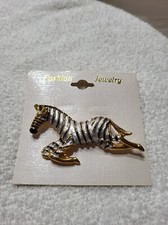 Vtg Gold tone Jumping Zebra w/