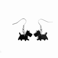 West Highland Terrier Dog Dangle Earrings in Black with 316L Surgical Steel Hook