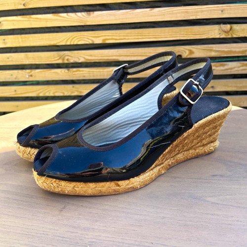 Black patent leather slingback - black,