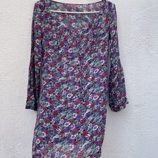 With Love Marilyn Moore Silk Dress 8 Small Purple Floral Boho Short Sheer Flowy