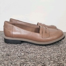 Clarks Griffin Milly Shoes Tan Brown Leather Loafers Size 4
