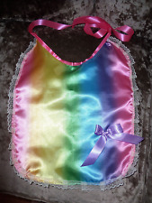 ABDL RAINBOW  SISSY BIB LACE TRIM SATIN TIES PLASTIC BACK