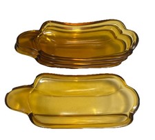 Vintage Indiana Glass Banana Split Dishes Amber Ice Cream Boat Set of 4