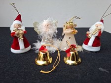 Vintage 70s 80s Cone Fairy Father Christmas Tree Bells Wooden Faces Decorations