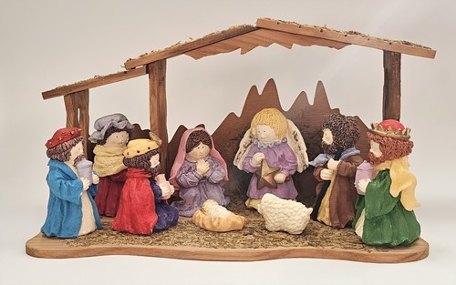 Nativity set wooden - wooden, stable