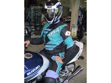 Spyke Leather Suit Mia | Black-Green-Purple | 2-piece made of Cowhide Leather