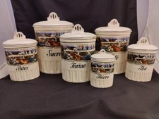 1930's French Canisters Set X6 Kitchen Storage Ceramic Farm Theme Vintage 