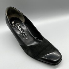 Gabor Fashion Court Shoes Black Leather 2.5" Block Heels Womens Uk 4.5