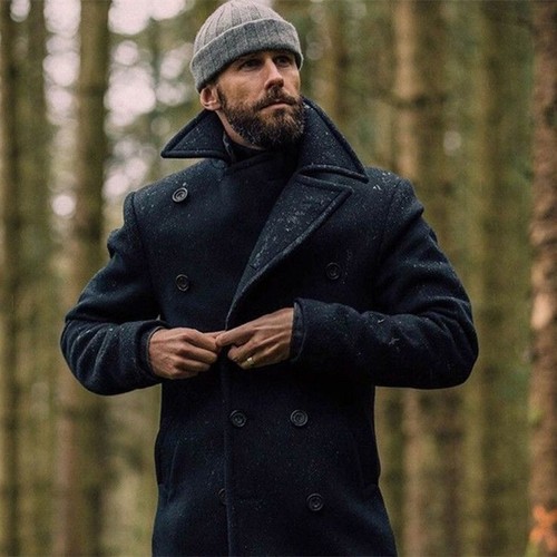 Mens black pea coat 100 - 100%, wool