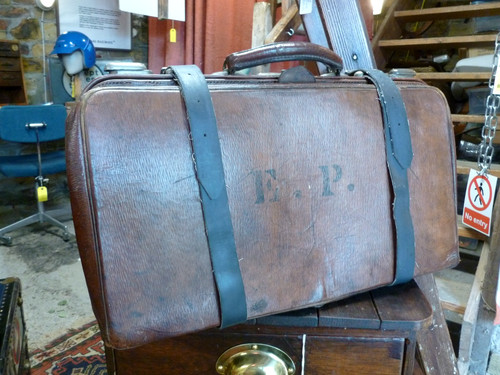 Vintage brown leather suitcase - vintage,