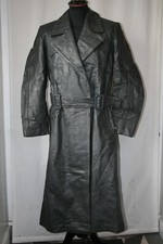 Vtg Nurburg Grey German heavy leather trench Officer great coat M revival Police