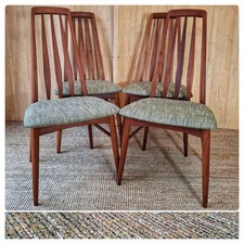 Fab Vintage Set Of 4 Danish Teak Niels Koefoed Eva Dining Chairs Green Boucle