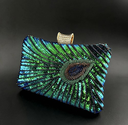 Peacock sequin clutch bag - sequin,