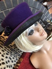 PHILLIP WRIGHT HAT OCCASION STEAMPUNK BLACK PURPLE TOP HAT STRAW WOOL FELT GOTH