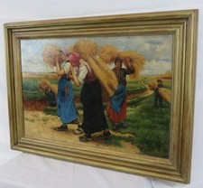 JULIEN DU PRE  c1880  STUDY OIL FRENCH  FOR LARGER ONE GATHERING HARVEST - OFFER