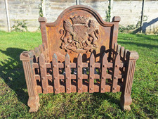 Reclaimed Vintage Cast Iron Fire Basket with Coat of Arms Fire Back FREE UK P&P 