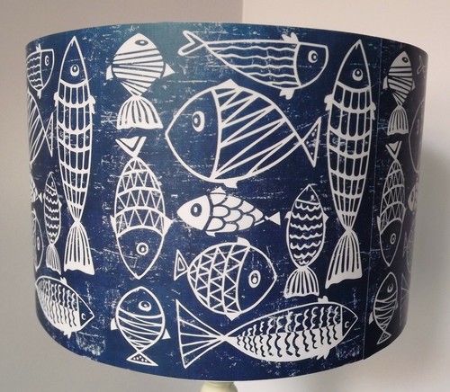 Blue fish lampshade light - blue,