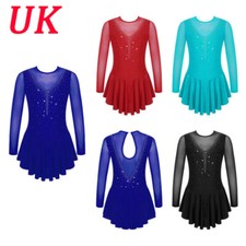 UK Girls Glitter Figure Ice Skating Roller Skater Dresses Ballet Dance Leotards