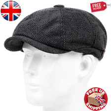 Adjustable Peaky Blinders Hat Newsboy Flat Cap Herringbone Tweed Baker Boy UK