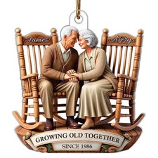 Old Couple Sitting On Rocking Chairs Together Personalized Christmas Ornament