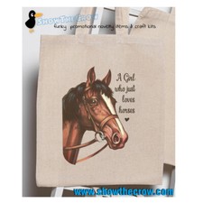 "A Girl Who Just Loves Horses" 100% Premium Cotton Tote, Pony, Horse, Animal,...