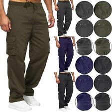 Mens Thermal Fleece Lined Cargo Bottoms Elasticated Trousers Combat Work Pants