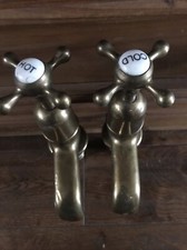 Vintage Brass Taps Bath Or Sink Taps Stamped 1935 Old Second Hand Large