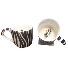 2x Retired Pier 1 Child’s Zebra Stripe Mug:  3-D Zebra Inside, Surprise Cup x2