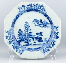 Antique Chinese Porcelain Plate Blue and White Octagonal Qianlong 18th C.