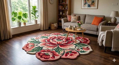 Tufted floral rug rose shaped - rose,