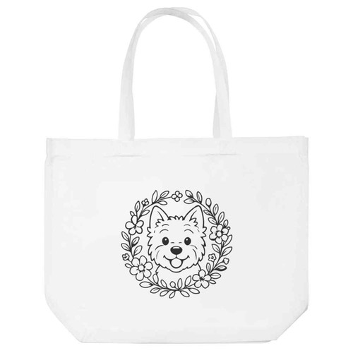 Westie floral wreath - floral, tote