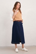 Seasalt Women's Skirt - navy Bowline Denim Midi Skirt - Regular - Dark Rinse Was